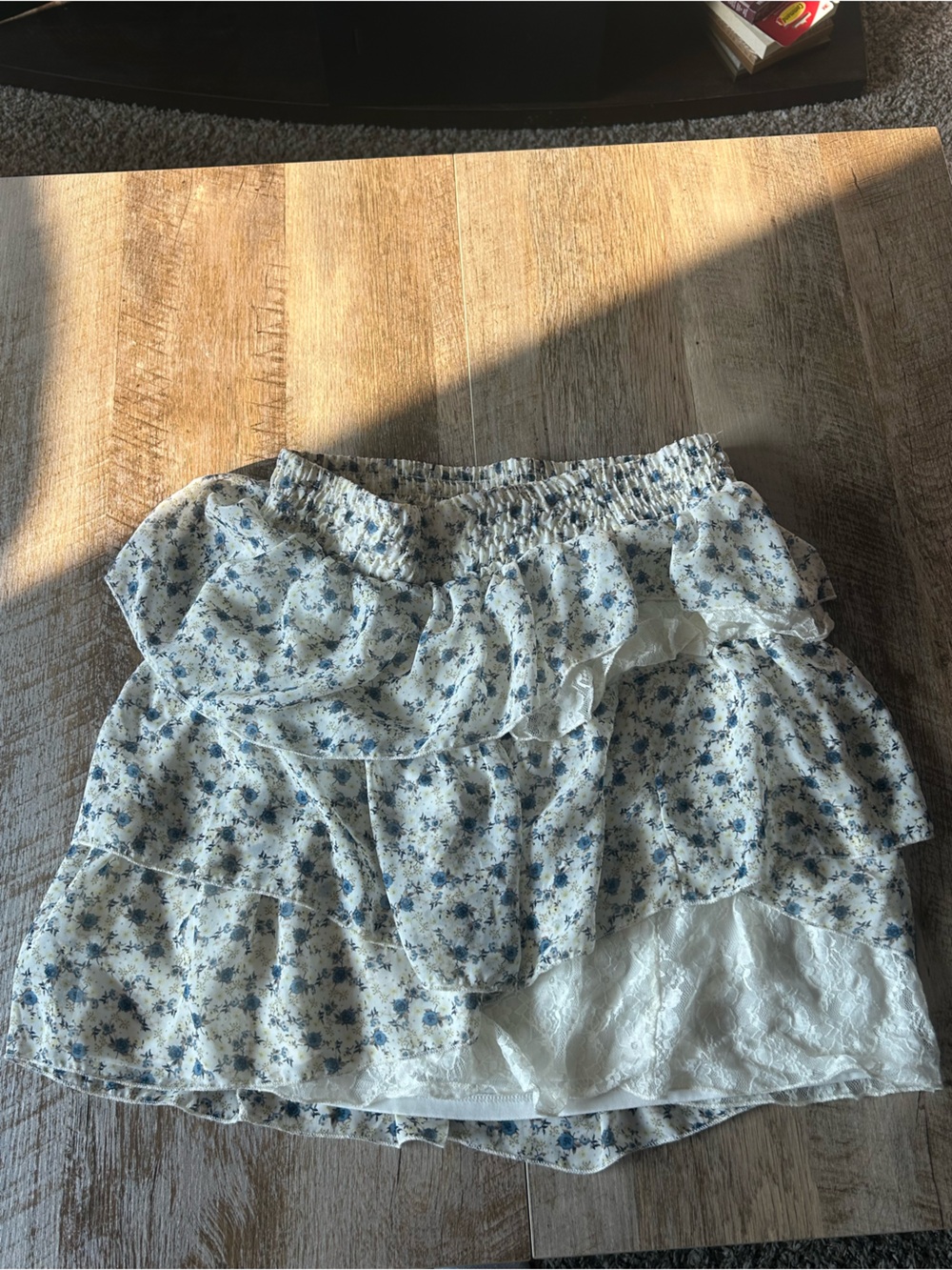 Floral Smocked Bustier Top in Cream and Blue